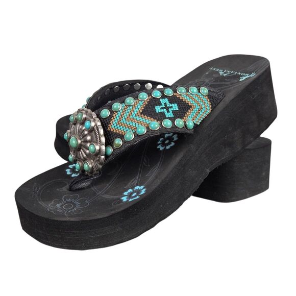 Montana West Foam Wedge Flip Flop Sandals 6 Medallion Turquoise Western Cowgirl - Picture 1 of 11